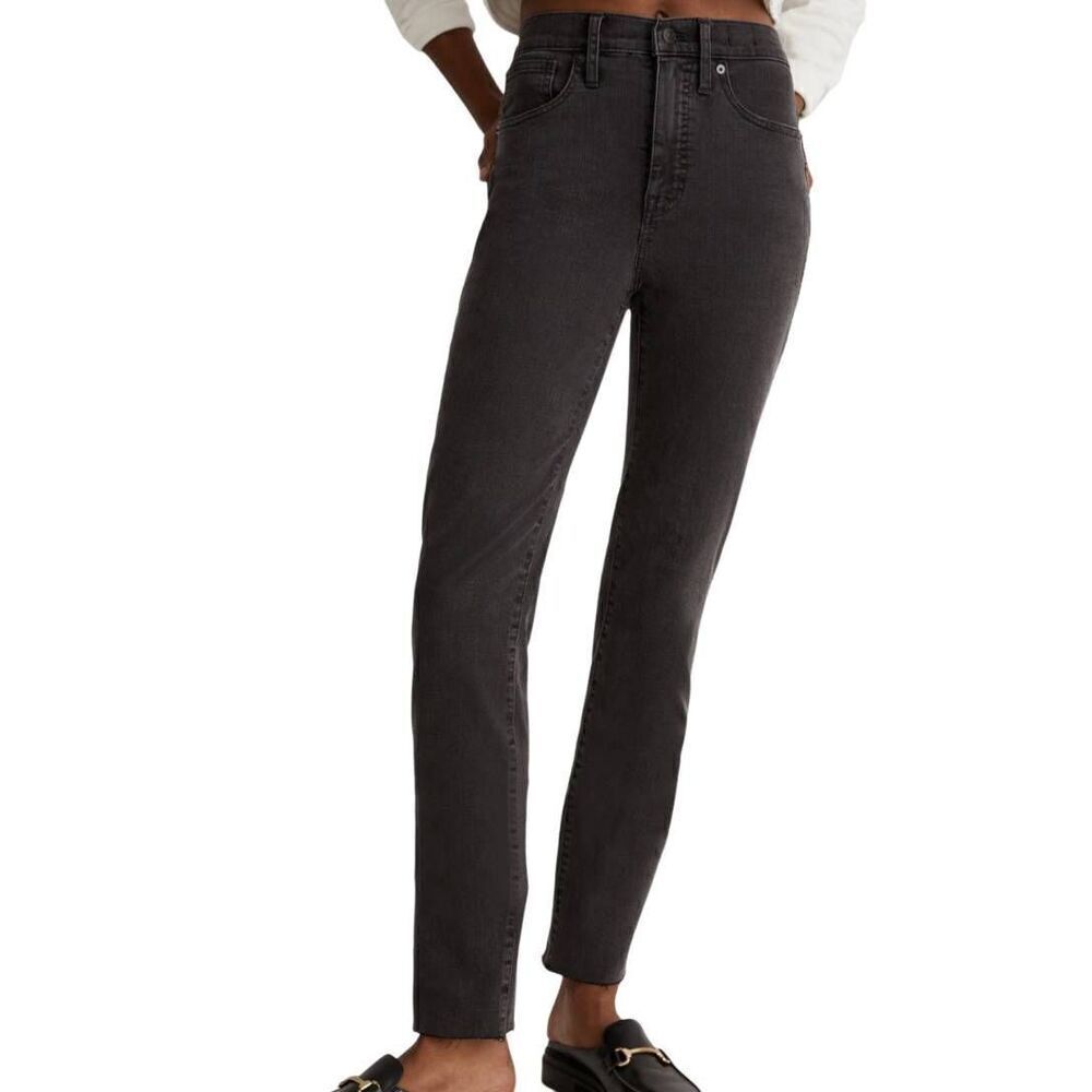 NWT Madewell Jeans Women's 25 Washed Black Stovepipe Banberry Raw Hem Stretch